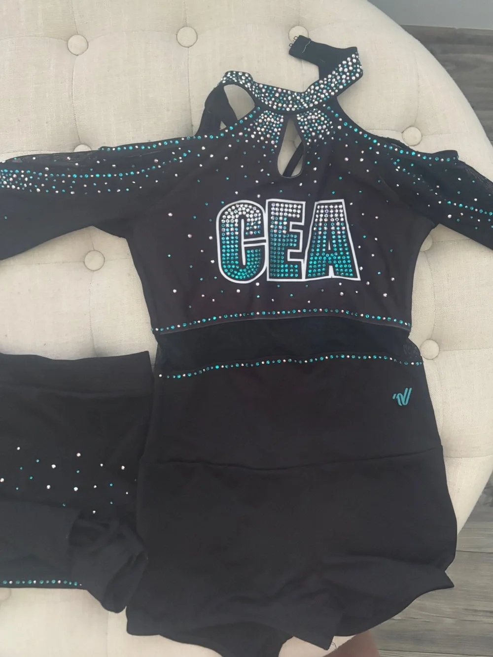 CEA Black and Teal Rhinestone Cold-Shoulder Kids uniform
